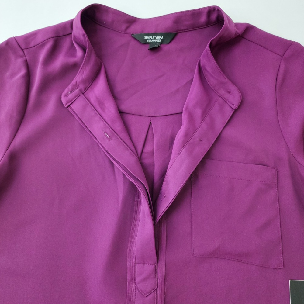 Simply Vera Wang Women Small Pansy Plum Short Sleeve Popover Blouse WV81W506RS S - Picture 3 of 11